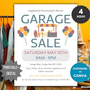 Editable Neighborhood Garage Sale Sign Community Yard Sale Flyer ...