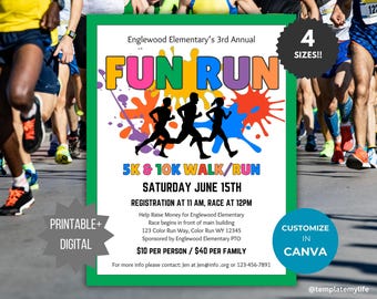 Fun Run flyer invite printable poster template business fundraiser invite community event charity flyer church event flyer 5k 10K marathon