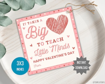 Teacher Valentine Gift Tag printable elementary educator gift bag label Valentines day Tutor mentor coach gift bag tag Valentines card tag
