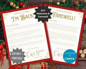Letter from Elf printable Christmas tradition Elf Return Letter north pole mail Elf Goodbye Letter template Elf mail Welcome Back Elf kit