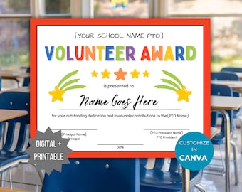 Editable PTA award certificate template PTO volunteer appreciation gift template pta team recognition handout join pto thank you printable