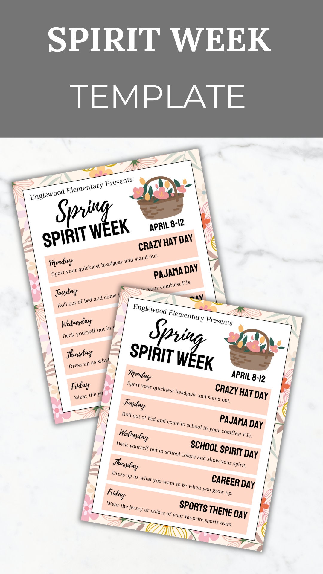 Spring Spirit Week Flyer Printable Office Spirit Week Template Easter ...