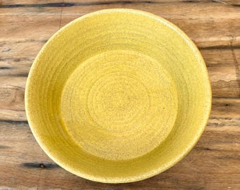 Hand Thrown Pigeon Forge Pottery Bowl: Signed D. Ferguson, Ridged Mint Mustard Yellow