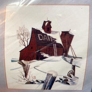 Creative Expressions #1001 Winter Stillness Dairy Barn 20"x24Crewel Kit Sealed Vtg 1982 NEW