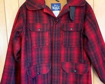 40s 50s Vintage Woolrich Coat, Red and Black Mackinaw Plaid Wool