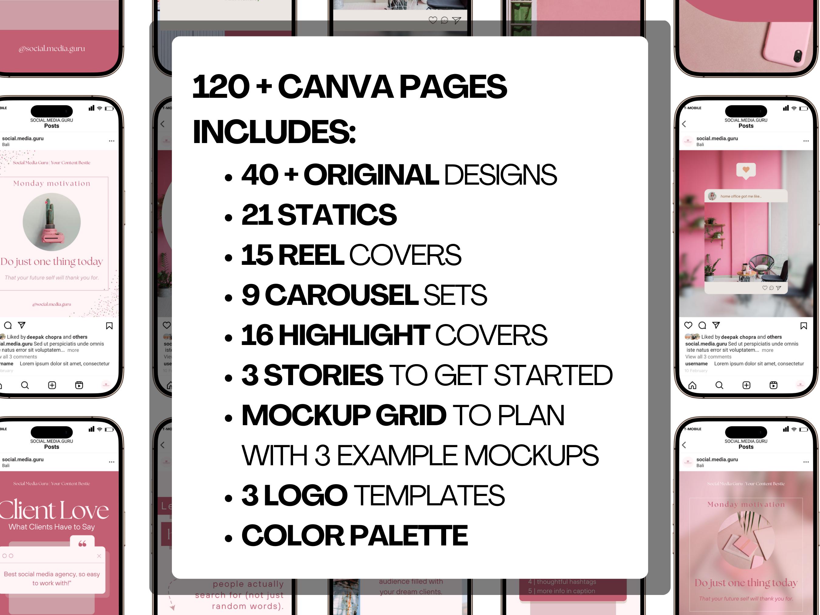 Pink Instagram Canva Templates 2026 Social Media Post Bundle for ...