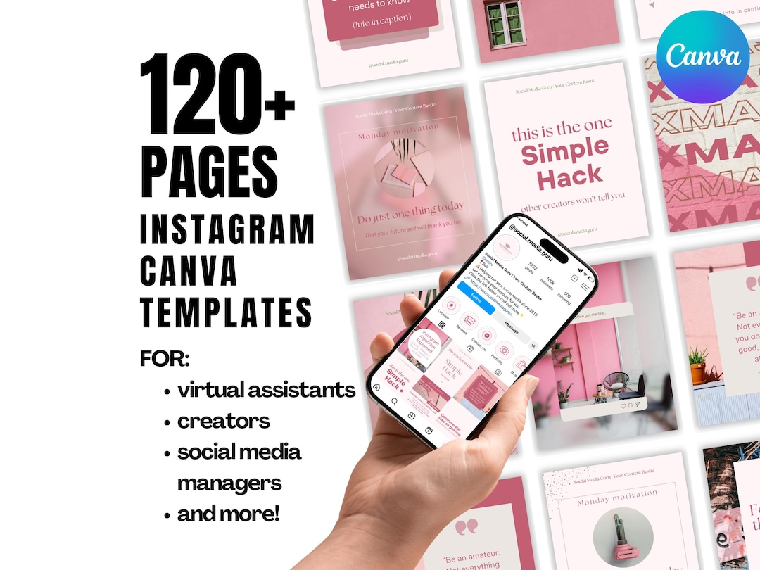 Pink Instagram Canva Templates 2026 Social Media Post Bundle for ...