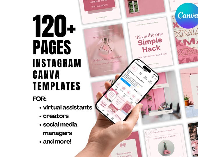 Pink Instagram Canva Templates 2026 Social Media Post Bundle for ...