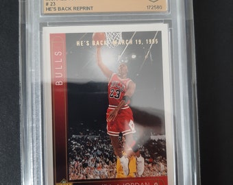 Michael Jordan Mint 9.0 Graded Upper Deck 1994 #23 Rare Card He's BACK Reprint Gold Lettering