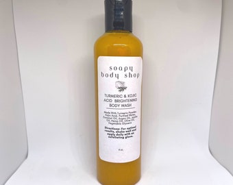 Gel douche curcuma et acide kojique, 8 oz, non parfumé, savon au curcuma, savon à l'acide kojique, Acné et taches brunes au curcuma, fait main, peau éclatante