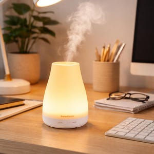 Minimalist Ultrasonic Diffuser, Aromatherapy Humidifier, Color LED Light, Auto Off, Desk Decor