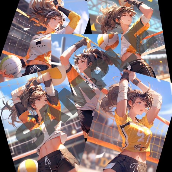 A woman volley ball player, wearing a tight uniform, jumping up to smack  the volley ball over the net - AI Generated Artwork - NightCafe Creator