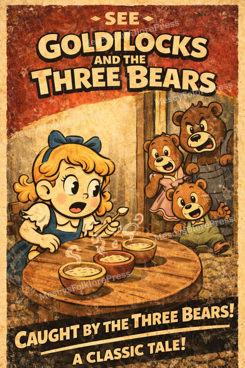 Goldilocks and the Three Bears Poster | 1930s Cartoon Nursery Art (TIFF ...