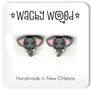 Elephant Earrings, Animal Earrings, Fun Gift, Wood Earrings,  Stud Earrings
