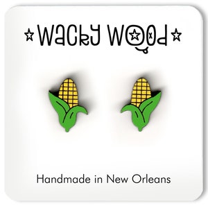 Corn Stud Earrings, Food Earrings, Wooden earrings