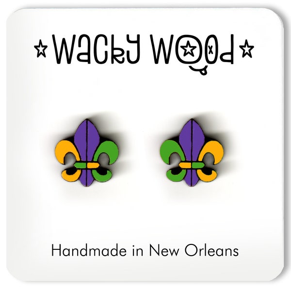 Fleur-de-lis Earrings, New Orleans Earrings, Fun Gift, Stud Earrings, Novelty Earrings, Wooden Earring