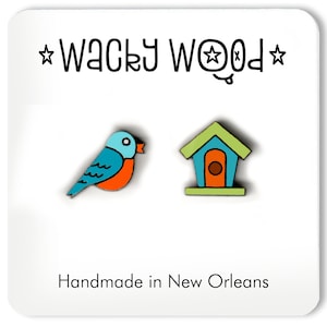 Birdhouse Stud earrings, animal earrings, laser cut stud earrings