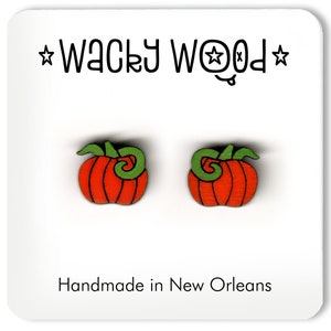 Pumpkin Earring, Halloween Earrings, Fun Gift, Stud Earrings, Novelty Earrings, Wooden Earring