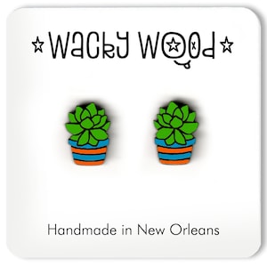 Handmade Succulent Plant Stud Earrings, Basswood, Surgical Steel
