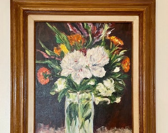 Original Acrylic Floral Painting in Vintage Wooden Frame (16 in X 12 in)