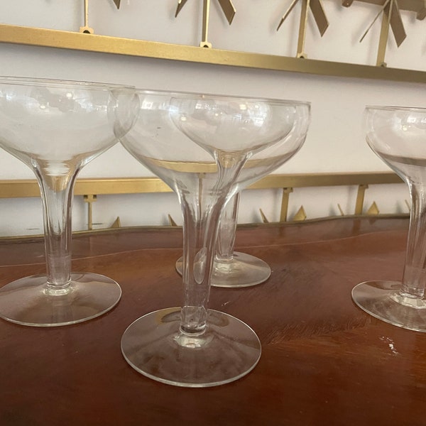 Set of 4 MID-CENTURY 1950's Hollow Stem Champagne Glasses