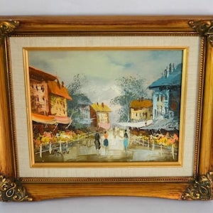 Original Vintage Signed Oil Painting - Lovely Street Scene -  14&#39; x 10&#39; Framed - Abstract Realism