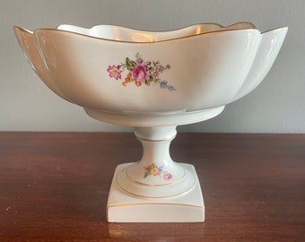 Charming French Porcelain Handpainted Compote Bowl on Pedestal - made in France