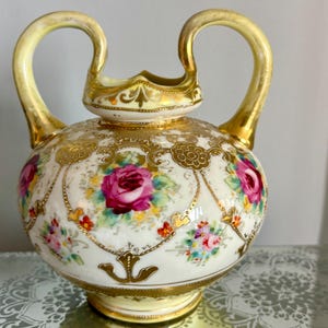 Antique Nippon Hand painted Double Handled Vase, Victorian Mantle Vase, Circa 1891 - 1911