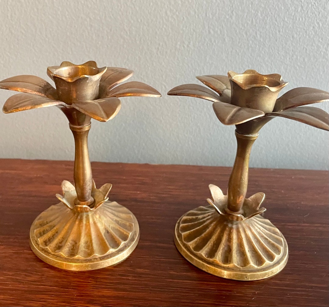 Vintage Brass Floral Candlesticks Etsy