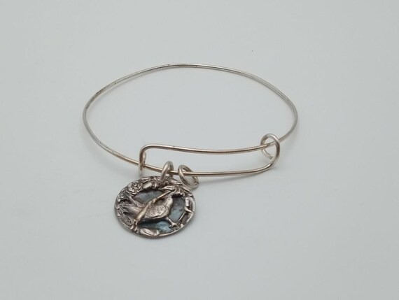 Bracciale Rigido In Argento Sterling 925 Donna - Polsino Vintage Con Uccello E Fiori Intagliati - Regolabile