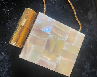 Mother Of Pearl Carryall Compact Purse Vintage 1950