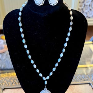 Vintage Carved Mother of Pearl (MOP) Necklace and Earring Set