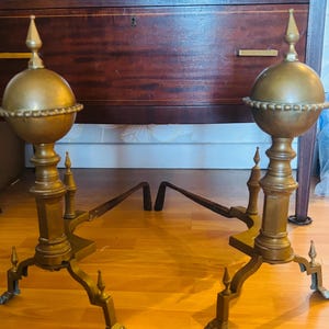 Gorgeous Pair of Vintage Brass Andirons