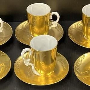 Lovely Gold and White Vintage Limoges Espresso / Coffee Cup and Saucer Set - Limoges Tea Cups