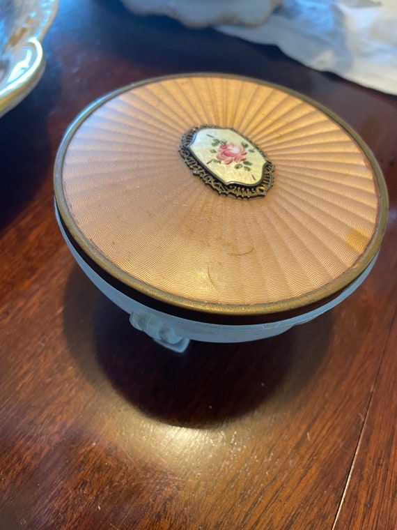 Antique Glass Cosmetic Covered Dish/ Powder Puff Dish Gem