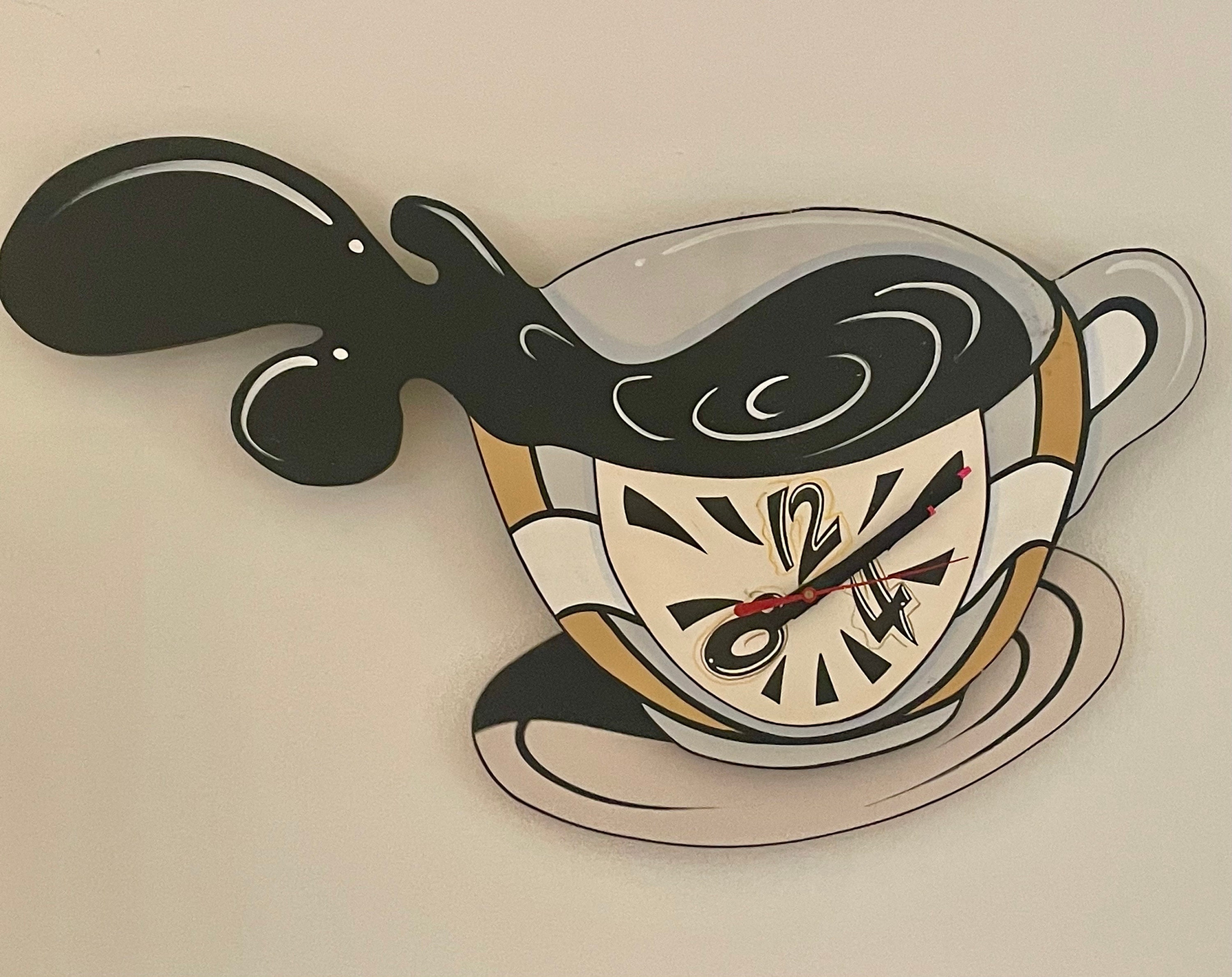 Unique Vintage Style Coffee Cup Clock With Moving Saucer - Signed and ...