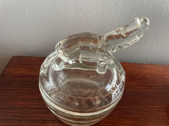 Vintage Jeanette Clear Glass Elephant Powder Box … - image 1