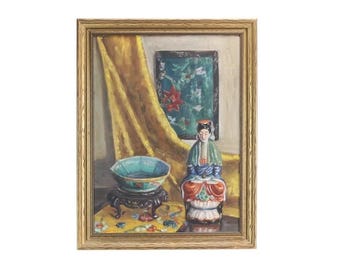 Vintage Oil Painting on Canvas Still Life Signed “Leki Tan” — Vibrant Colors Asian Art Decor