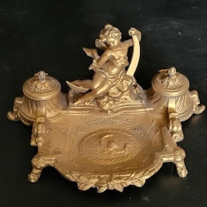 Antique Cherub Double Ink Well