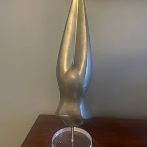 Vintage Modernist Diving Woman Sculpture | Abstract Female Figure on Lucite Base | Mid-Century Style Art Deco Figurine