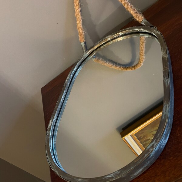 Nautical Metal Mirror with Rope Handle