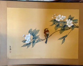 Beautiful Vintage Woodblock Print on Silk