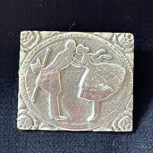 Lovely Whimsical Vintage Sterling Silver Brooch with a Couple Kissing