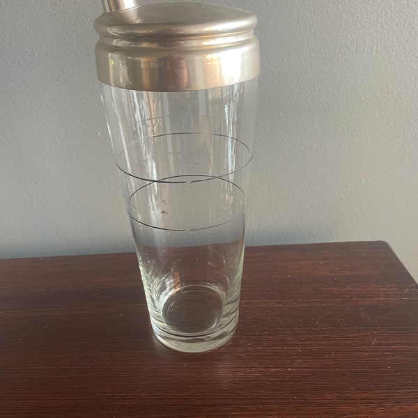 Vintage Glass Cocktail Shaker with Metal Lid