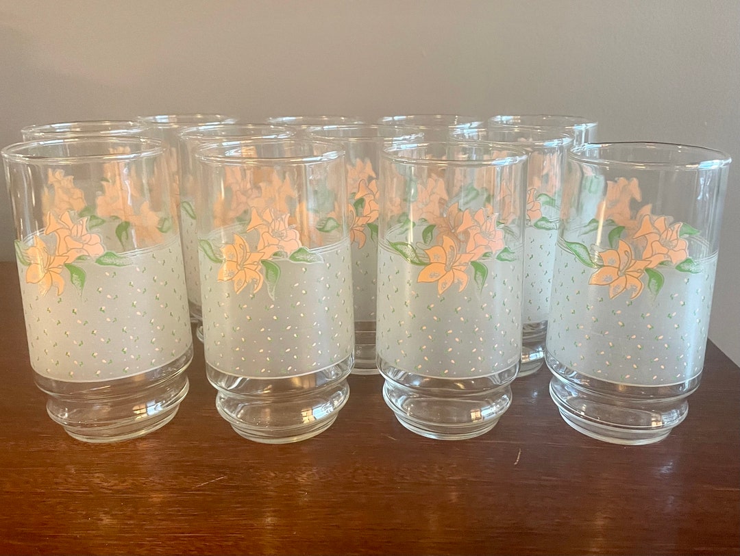 Vintage Peach/pink Lily Flower Drinking Glasses, Retro 1980s Floral Water Glassware, Tumblers ...