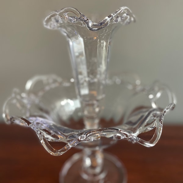 1940's Imperial Crocheted Crystal Epergne Centerpiece 12" x 10"