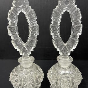 Vintage Matching Pair of Perfume Bottle - Hollywood Regency Perfume Bottles - Large Decorative Stoppers - Art Deco