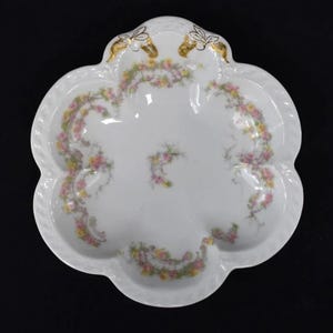 1876-78 Haviland Limoges Frankreich Austernteller Rosa und Grün Chintz mit Gold Vergoldet