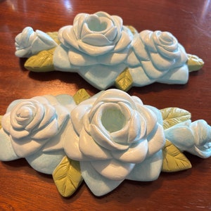 Vintage Blue Floral Ceramic Candle Holders