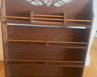 Vintage Wood Hanging Display Curio Cabinet with Four Shelves